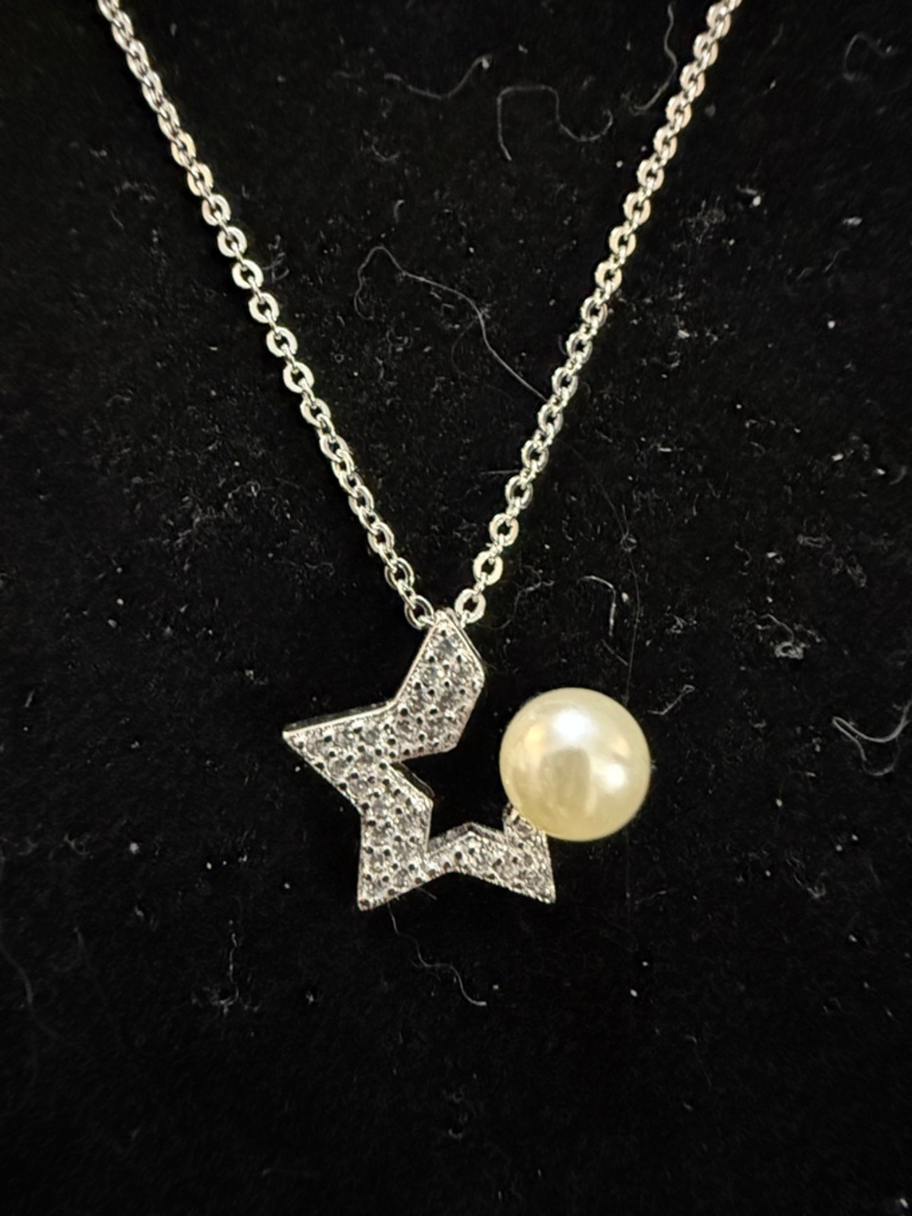 925 Silver Star and Pearl Pendant Necklace - White Pearl